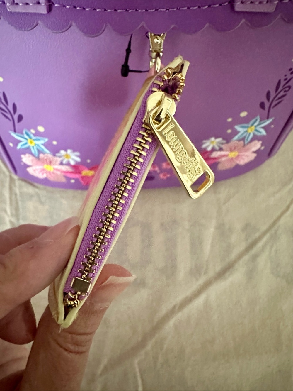 Loungefly Tangled Rapunzel’s Exclusive Floral Flap Mini Backpack with Coin Bag - Picture 9 of 10